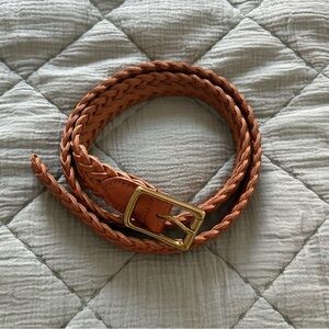 J.Crew Braided Tan 100% Genuine Leather Belt with Brass Buckle